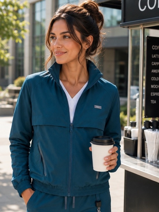 Figs Jackets & Blazers - FIGS Sydney Performance Scrub Jacket Caribbean Blu XS